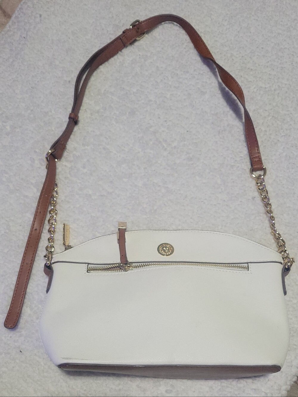 Anne Klein Cream Cosmetic Pouch with Gold Accent